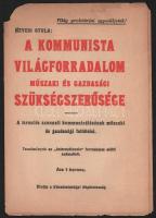 Hevesi Gyula: A kommunista világforradalom műszaki és gazdasági szükségszerűsége. A termelés azonnali kommunizálásának műszaki és gazdasági feltételei. Tanulmányok az ,,Internationale" forradalom előtti számaiból. [Bp., 1919], Közoktatásügyi Népbiztosság, 16 p. Kiadói papírkötés, lapszéli sérülésekkel, felvágatlan példány.