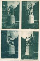 1927 Budapest V. Szabadság tér - 4 db RÉGI irredenta szobor képeslap egy sorozatból: Észak, Dél, Kelet, Nyugat, alkalmi bélyegzéssel / 4 pre-1945 Hungarian irredenta postcards, series, + So. Stpl.
