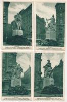 1924 Budapest V. Szabadság tér - 4 db RÉGI irredenta szobor képeslap egy sorozatból: Észak, Dél, Kelet, Nyugat, alkalmi bélyegzéssel / 4 pre-1945 Hungarian irredenta postcards, series, + So. Stpl.