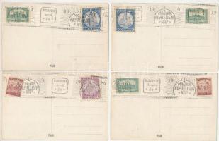 1924 Budapest V. Szabadság tér - 4 db RÉGI irredenta szobor képeslap egy sorozatból: Észak, Dél, Kel...