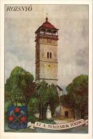 Rozsnyó, Roznava; Ez a magyarok földje! irredenta művészlap címerrel / castle, Hungarian irredenta art postcard with coat of arms s: Biczó András