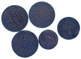 1851B-G-E 1kr Cu (3xklf) + 1851B 1/2kr Cu + 1859B 5/10kr Cu T:VF ph., patina, egyik hullámos lemez
