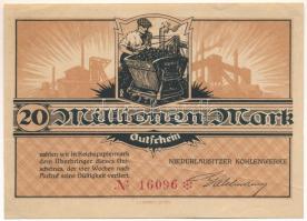 Német Birodalom / Weimari Köztársaság / Niederauslitz 1923. "Niederauslitzi Kőszénbánya" 20.000.000M T:F szép papír German Reich / Weimar Republic / Niederauslitz / 1923. "Niederauslitz Coal Mine (Niederauslitzer Kohlenwerke)" 20.000.000 Mark C:F fine paper
