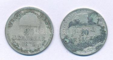 1869KB 20kr Ag + 1870GYF 20kr Ag "Magyar Királyi Váltó Pénz" T:F patina Adamo M11.1