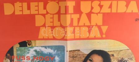 1972 Délelőtt usziba, délután moziba! Kereskedelmi plakát, filmplakát (háttérben többek közt Szelíd ...