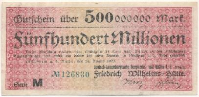 Német Birodalom / Weimari Köztársaság / Mülheim a. d. Ruhr 1923. "Deutsch-Luxemburgische Bergwerks und Hütten A.G." 500.000.000M T:F German Reich / Weimar Republic / Niederauslitz / 1923. "Deutsch-Luxemburgische Bergwerks und Hütten A.G." 500.000.000 Mark C:F