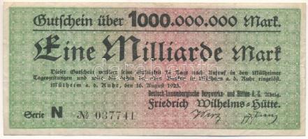 Német Birodalom / Weimari Köztársaság / Mülheim a. d. Ruhr 1923. "Deutsch-Luxemburgische Bergwerks und Hütten A.G." 1.000.000.000M T:F German Reich / Weimar Republic / Niederauslitz / 1923. "Deutsch-Luxemburgische Bergwerks und Hütten A.G." 1.000.000.000 Mark C:F