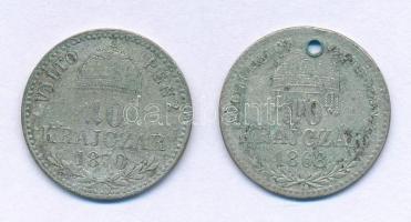 1868KB 10kr Ag "Magyar Királyi Váltó Pénz", lyukasztott + 1870KB 10kr Ag "Váltó Pénz" T:F, kis patina Adamo M10.1