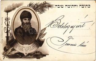 1903 Héber nyelvű zsidó újévi üdvözlőlap, Judaika. S. Schottlaender / Jewish New Year greeting art postcard with Hebrew text, Judaica. Art Nouveau, litho (EB)