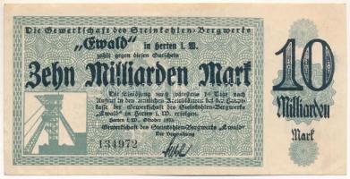 Német Birodalom / Weimari Köztársaság / Herten 1923. "Die Gesellschaft des Steinkohlen-Bergwerks" 10.000.000.000M "134972" T:F szép papír German Reich / Weimar Republic / Herten 1923. "Die Gesellschaft des Steinkohlen-Bergwerks" 10.000.000.000 Mark "134972" C:F fine paper