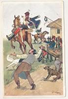 Osztrák-magyar katonai művészlap / K.u.K. Officers, hussars. B. K. W. I. 469-2. s: Schönpflug (ázott / wet damage)