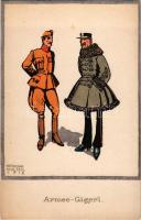 Armee-Gigerl 1918. Kriegsfürsorge der k.u.k. 1. Armee / WWI Austro-Hungarian K.u.K. military art postcard. Druck u. Verlag Lehmann (Kronstadt-Brassó) litho s: Hermann Molzer