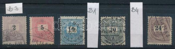 1898 5 db klf Feketeszámú Krajcáros bélyeg 3 klf vízjelállással