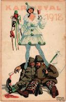 Karneval 1918. K.u.K. 1. Armeekommando / WWI Austro-Hungarian K.u.K. military art postcard, carnival. Druck u. Verlag Lehmann (Kronstadt-Brassó) litho s: Hermann Molzer (EK)