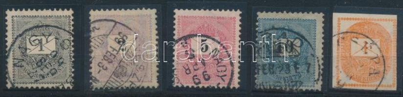 1898 5 db klf Feketeszámú Krajcáros bélyeg B3 vízjelállással