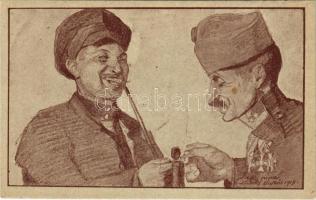 "Békepipa" I. világháborús magyar és orosz katona, Béke Lapok / WWI Hungarian and Russian soldier, peace propaganda s: Lázár Oszkár