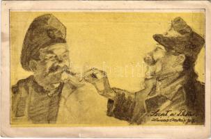 "Szent a Béke!" I. világháborús magyar és orosz katona, Béke Lapok / WWI Hungarian and Russian soldier, peace propaganda s: Lázár Oszkár (lyuk / pinhole)