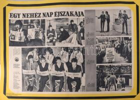 1968 Egy nehéz nap éjszakája, zenés angol filmvígjáték a Beatles együttesről, zenei filmplakát, papír, jelzés nélkül, Egyetemi Nyomda, hajtásnyommal, apró lapszéli sérülésekkel, 48,5x67 cm