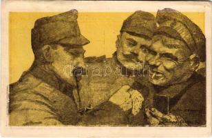 1918 "Jóba vagyunk!", I. világháborús magyar és orosz katona, Béke Lapok / WWI Hungarian and Russian soldier, peace propaganda s: Lázár Oszkár (EB)