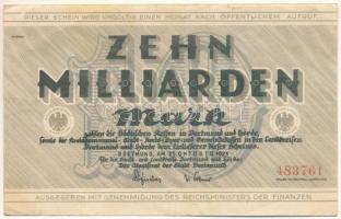 Német Birodalom / Weimari Köztársaság / Dortmund 1923. 10.000.000.000M vízjeles papíron "483761" T:F German Reich / Weimar Republic / Dortmund 1923. 10.000.000.000 Mark on watermarked paper C:F