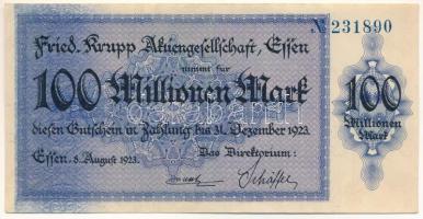 Német Birodalom / Weimari Köztársaság / Essen 1923. 100.000.000M vízjeles papíron "231890" T:F szép papír German Reich / Weimar Republic / Essen 1923. 100.000.000 Mark on watermarked paper "231890" C:F fine paper