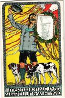1910 Wien, Erste Internationale Jagdausstellung / The First International Hunting Exposition in Vienna. Advertisement art postcard s: Erwin Puchinger (vágott / cut)