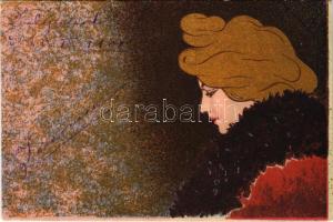 1900 Art Nouveau lady art postcard (EK)