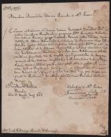 1827 Nagyvárad, Csáky Ferenc püspöki helynök (vicarius episcopalis) aláírása egy egyházi dokumentumon, Moldoványi Jakab váradvelencei plébános részére, töredezett viaszpecséttel.