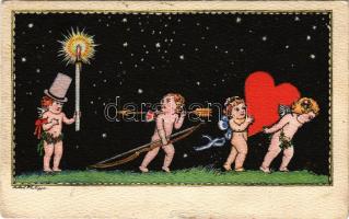 1923 Egy elrabolt szív. Szerelmes üdvözlet / Love greeting art postcard. B.K.W.I. 245-1. s: Robert Philippi (kis szakadás / small tear)