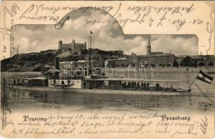 1903 Pozsony, Pressburg, Bratislava; Cs. és kir. Haditengerészet SMS Szamos monitor a Dunán. Dunaflottilla / K.u.K. Kriegsmarine Donauflottille / SMS Szamos Austro-Hungarian Navy river guard monitor on the Danube. Verlag "Bediene dich allein" (b)