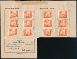 1952 Pajtás előfizetési lap 12 db Épületek bélyeggel / Pioneer periodical subscription form with 12 stamps