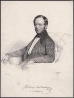 1844 Josef Kriehuber (1800-1876): Benedict Randhartinger (1802-1893) osztrák zeneszerző, karmester portréja. Litográfia, papír, jelzett a nyomaton, nyomtatta Johann Höfelich, kissé foltos, lapméret: 34x25,5 cm