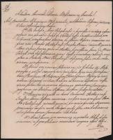 1855 Nagyvárad, Szaniszló Ferenc (1792-1869) váradi püspök aláírása egy egyházi dokumentumon, Kovács Jakab várad-velencei diakónus, töredezett viaszpecséttel