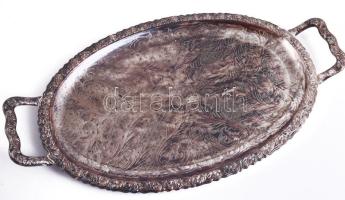 Queen Anne angol ezüstözött tálca, 47x26 cm