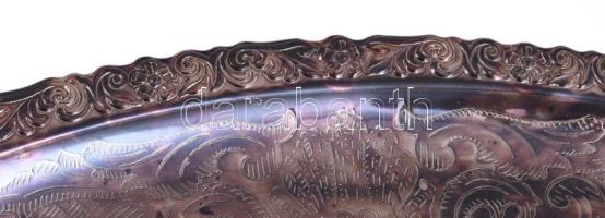 Queen Anne angol ezüstözött tálca, 47x26 cm