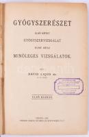 Dávid Lajos: Gyógyszerészet I. kötet.: Gyógyszervizsgálat. 1. rész: Minőleges vizsgálatok. Szeged, 1927, Szeged Városi Nyomda és Könyvkiadó Rt., 512 p. 'Nagyvárad, "Irgalmasrend" Gyógyszertár' bélyegzéssel. Átkötött egészvászon-kötés, a gerincen apró sérüléssel, jó állapotban.