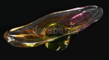 Chribska cseh multicolor színezésű asztaldísz kínáló, Terv: Josef Hospodka, minimális kopással, 35x10 cm