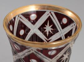 Díszpohár. cca 1880, magyar, vörösen pácolt csiszolt üveg, kopással, m: 12 cm