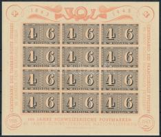 Svájc 1943 100 éves a svájci bélyeg blokk Mi 9 (Mi EUR 110.-) (gumihibák / small gum disturbances)
