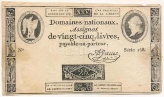 Franciaország 1791. 25L "Assignata" "168", vízjellel és szárazpecséttel T:VG ragasztott France 1791. 25 Livres "Assignata" "168", with watermark and embossed stamp C:VG sticked Krause P#A52