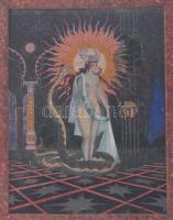 Ifj. K. Muraközy László (működött a XX sz. első felében): "A nap leánya". Akvarell, papír, jelzés nélkül, hátoldalán Nemzeti Szalon 1930 körüli raglapjával. Dekoratív, sérült fakeretben. 22,5x16,5 cm