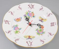 Herendi Viktória mintás porcelán falióra. Kézzel festett, jelzett, hibátlan. Az óra rész nincs kipróbálva. d: 28,5 cm