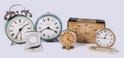 6 darab retro asztali óra, vegyes méretben és állapotban