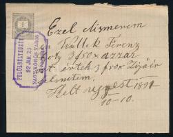 1892 Nyugta okmánybélyeg helyett 1kr postabélyeggel