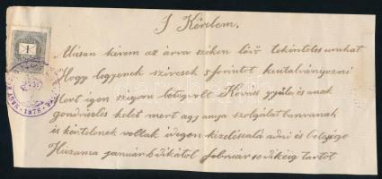 ~1890 Kérvény okmánybélyeg helyett I. tipusú 1kr postabélyeggel