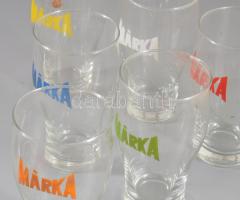Márka 6 darab retro üdítős pohár, különböző színű feliratokkal, eredeti dobozában, hibátlan, m: 12 c...