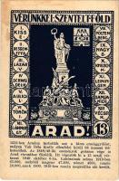 Arad, Vérünkkel szentelt föld. Irredenta képeslap a Vértanú szoborral. Közművelődési rt. kiadása / Hungarian irredenta propaganda, martyrs statue s: Tary (fl)