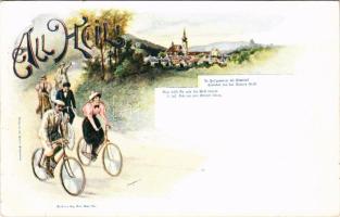All Heil! / kerékpáros művészlap / bicycle riding. Art Nouveau (apró szakadások / tiny tears)
