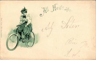 All Heil! / kerékpáros hölgy / lady riding a bicycle. Paul Süss Akt.-Ges. litho (fa)