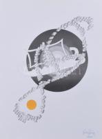 Juhász R. József (1963-): Vakszövegek, mint illusztrációs felvételek agyunk természetes állapotáról, 1991. Szitanyomat, papír. Jelzett. Számozott: 69/100. Az 1991-ben megjelent Gépeltérítés-Képelterítés mappából (Magyar Műhely, Párizs). 31x23 cm